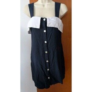 Mable Sailor Mini Dress Viscose Linen Blend Button Up Women's Sz Medium Navy